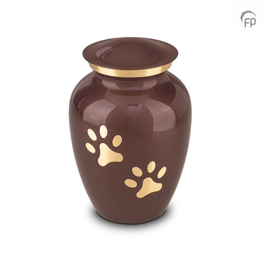 Metaal dierenurn pootafdruk bruin/goudkleur groot