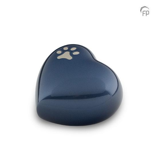 Metaal hart dierenurn blauw klein