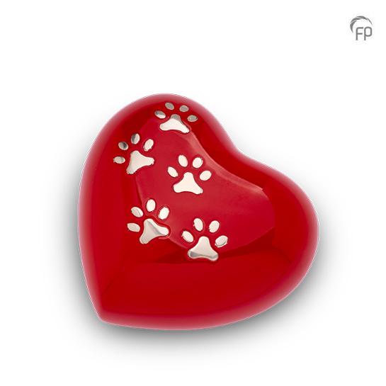 Metaal hart dierenurn rood medium
