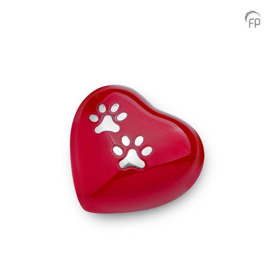 Metaal hart dierenurn rood klein