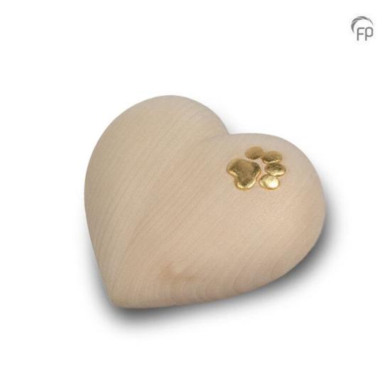 Houten dierenurn hart met pootafdruk